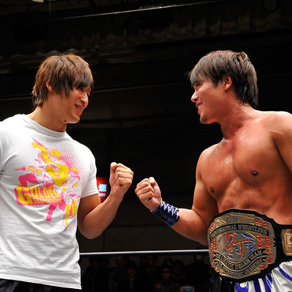 KO−D無差別級王座V7を達成したHARASHIMA(右)は2.15たまアリで飯伏と防衛戦
