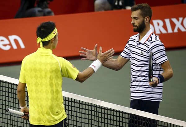 全米オープンに続き錦織に連勝したペール(右)。最後は気持ちの差がプレーに表れた