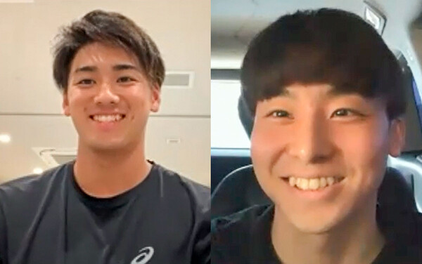 森敬斗(写真左)と河村勇輝(写真右)の競技を超えた“同学年”対談。初対面の緊張が徐々にほぐれ、フレッシュなプロアスリート談義に花を咲かせた