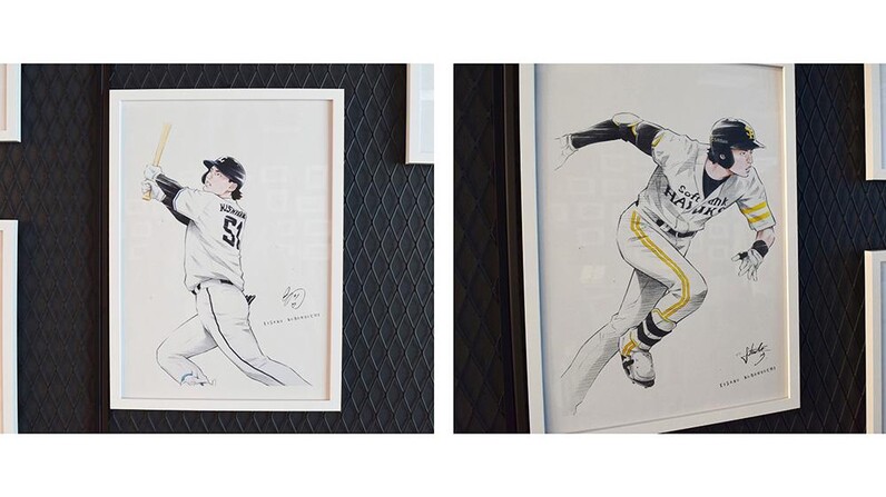 ♦プロスポーツ彩色画 大リーグ プロ野球選手 絵画 サイン 飾り 骨董品 パ・リーグ6球団×窪之内英策 アートコレクション 躍動感あふれる