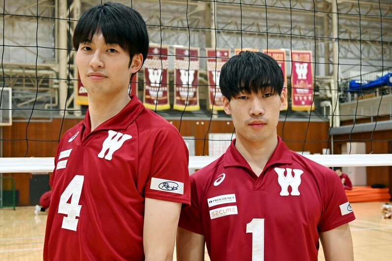 早大バレー部男子ユニフォームスポンサー 「豊田合成」「プログデンス