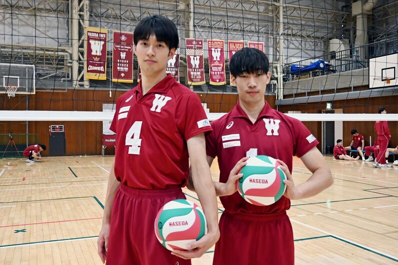 早大バレー部男子ユニフォームスポンサー 「豊田合成」「プログデンス