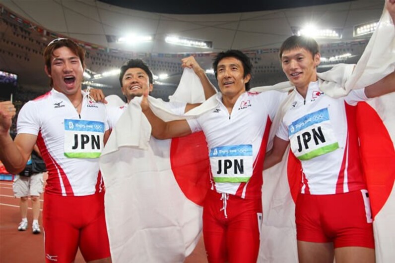 【稀少】サイン（額入り）朝原、末續、髙平、塚原、北京陸上リレー 銅メダルという結果が日本短距離のスタートに=一夜明け会見